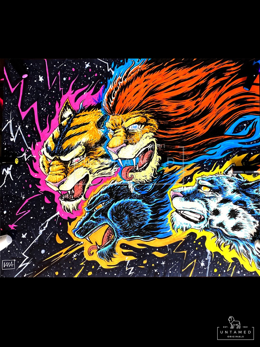 Panthera Spirits – Original Ink & Mixed Media Drawing (18x24)