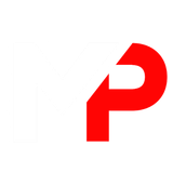 A red letter p on a white background