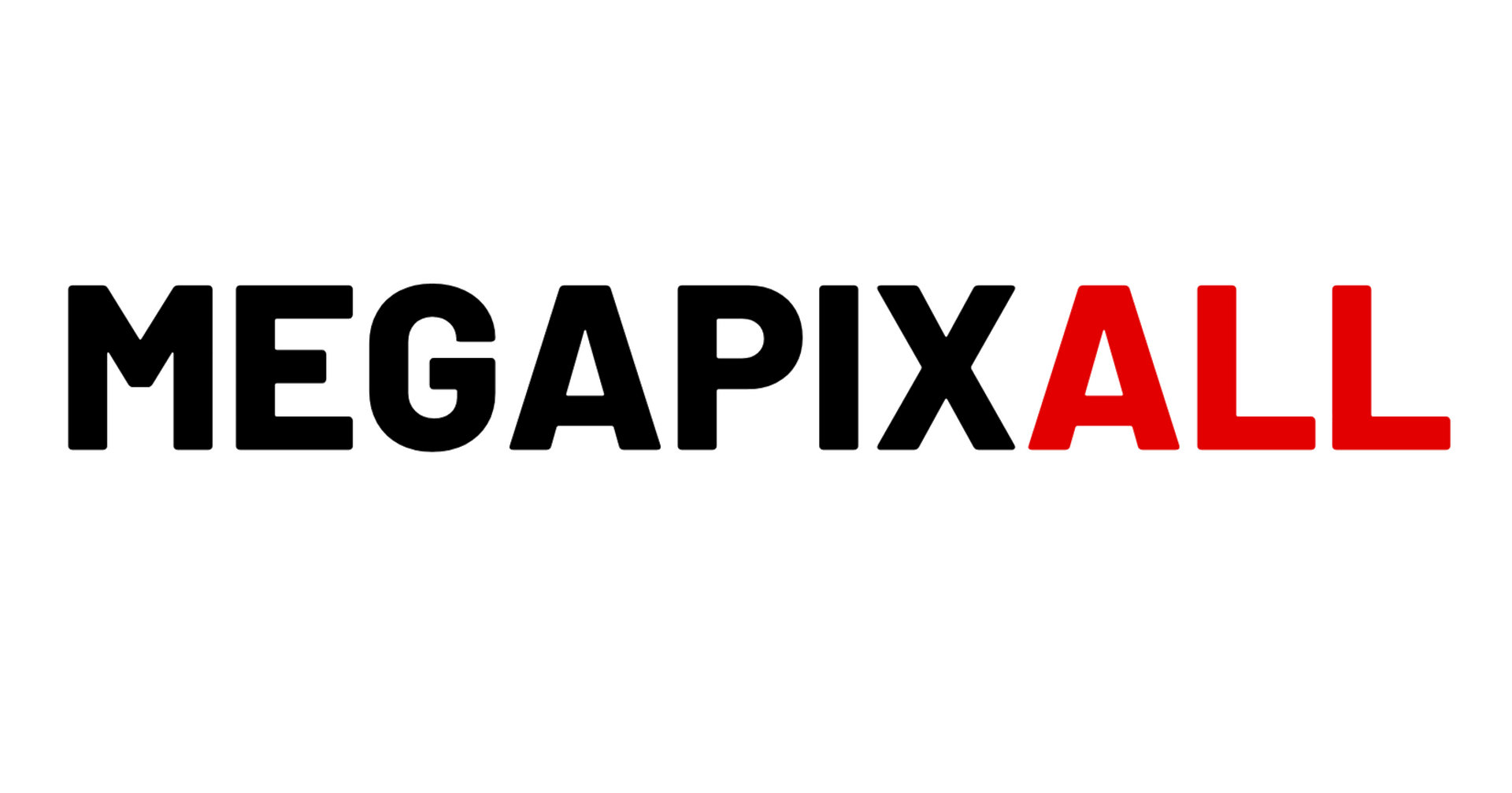 the logo for megapixall is black and red on a white background .