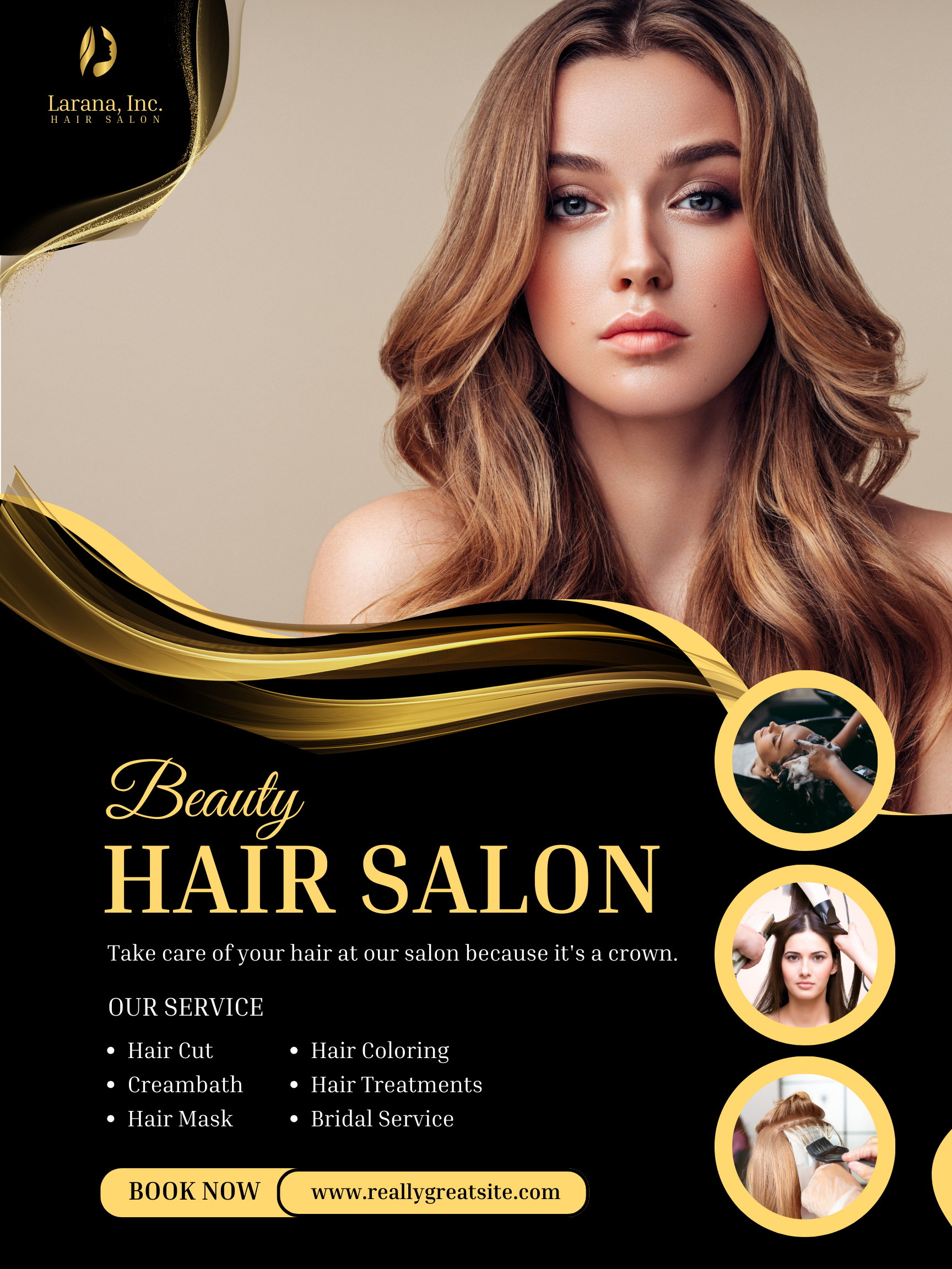 A poster for a beauty hair salon with a picture of a woman