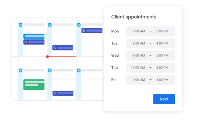 A screenshot of a calendar showing client appointments.