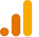 the google analytics logo is orange and yellow on a white background .