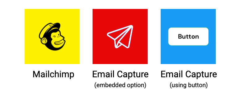 Three icons for mailchimp email capture and button