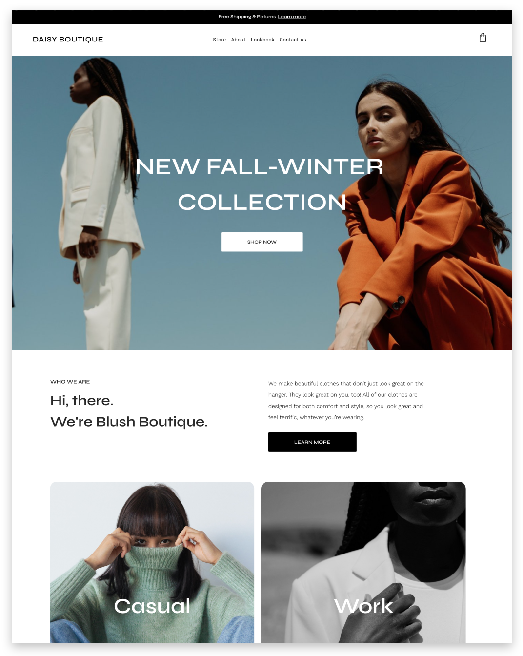 A screenshot of a website for a new fall winter collection.