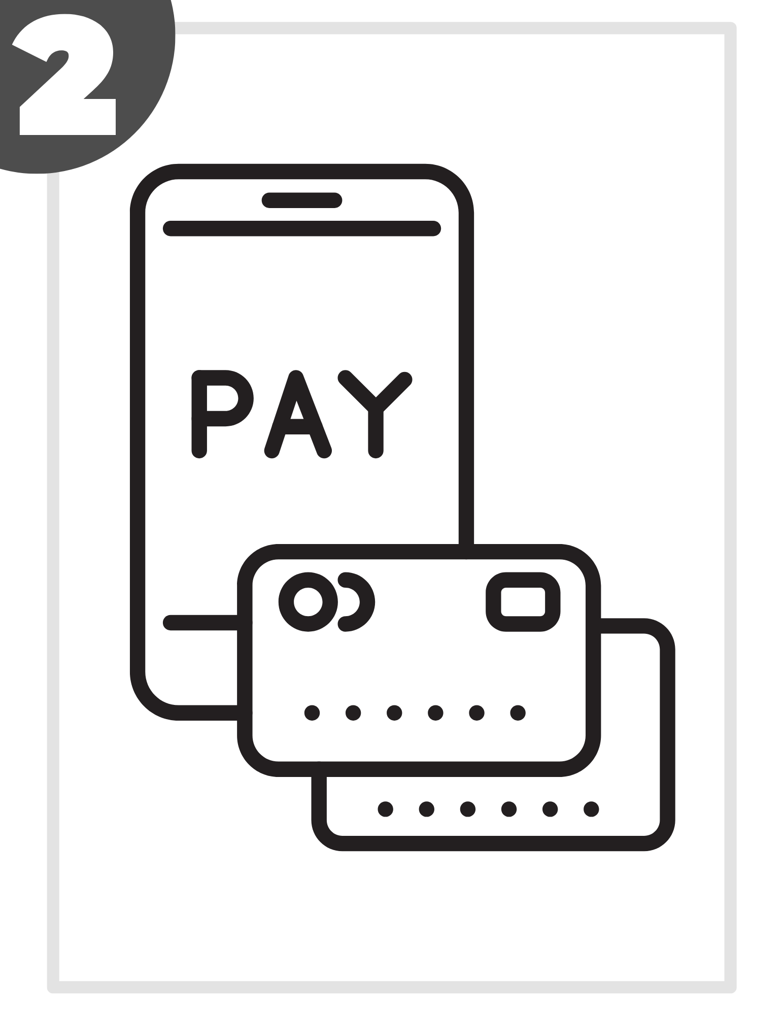 A black and white icon of a cell phone and a credit card.