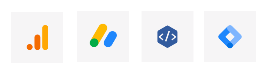 A set of four google logos on a white background.
