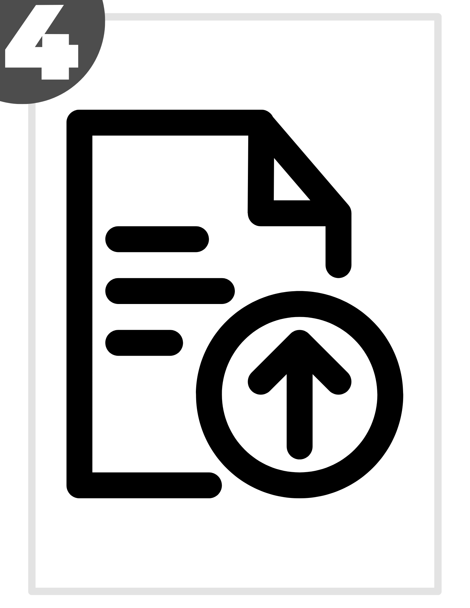 A black and white icon of a sheet of paper with an arrow pointing up.