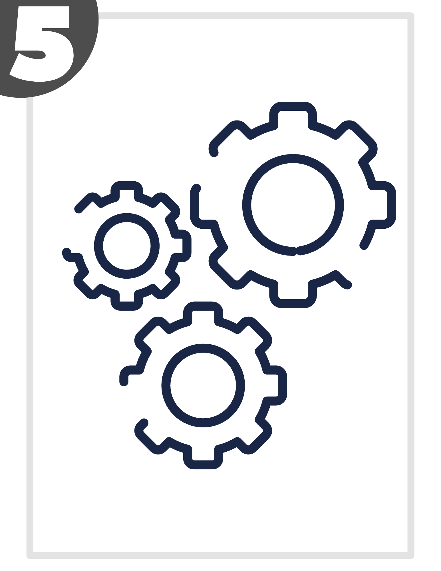 A line drawing of three gears on a white background.