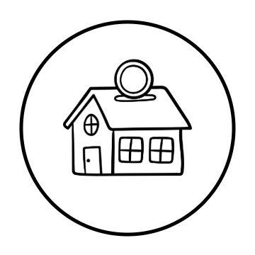 Graphic of a toy house with a coin dropping in the roof