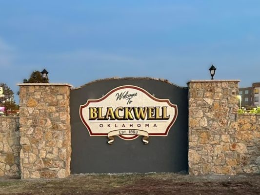 Local Website Designer Blackwell Oklahoma stone welcome sign