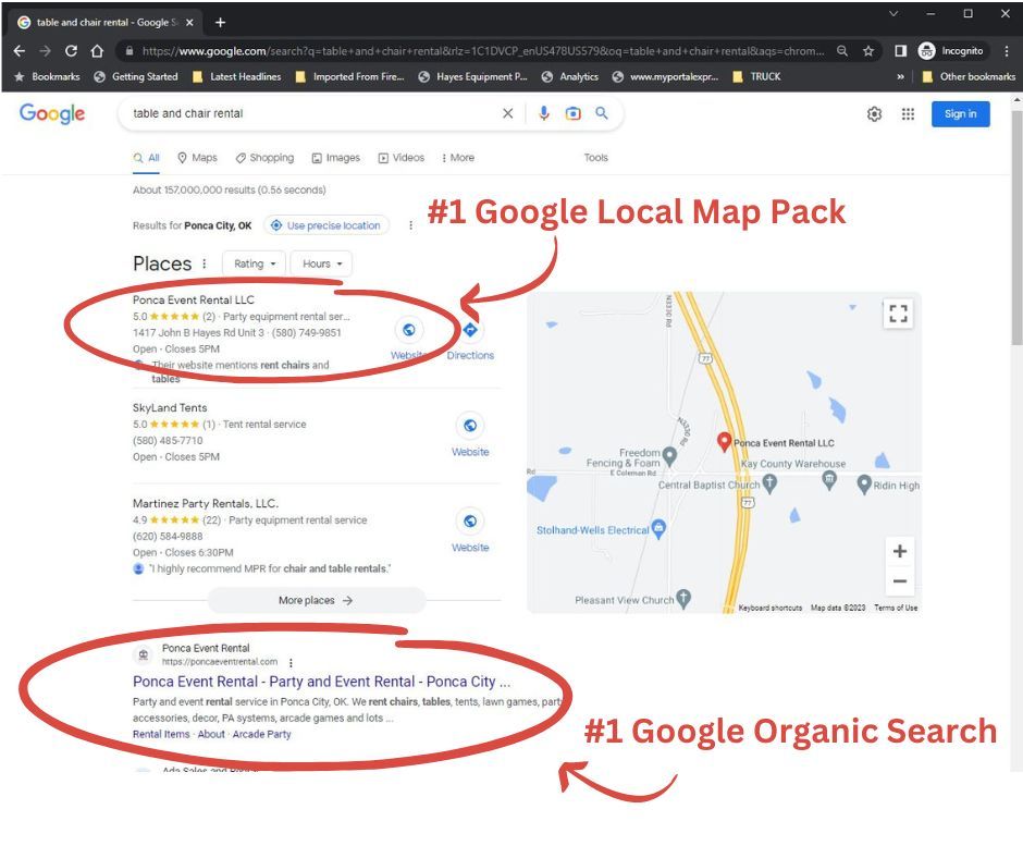 Google  Map pack image showing importance to local seo