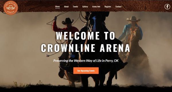 Two cowboys riding horses in arena, welcome to Crowline Arena. Preserving western life in Perry, OK.