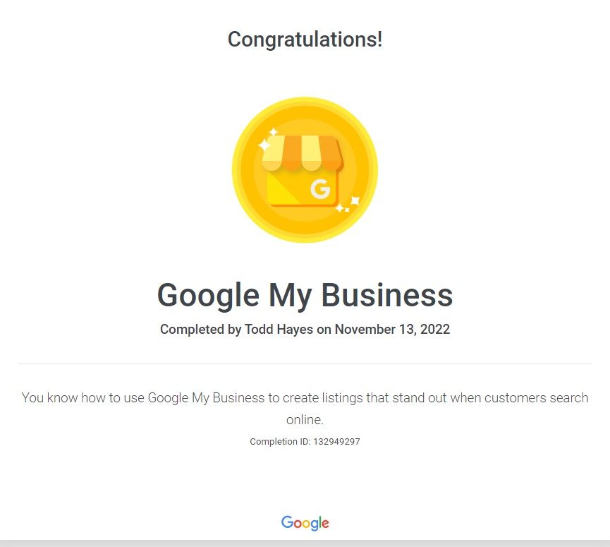 Google Business Profile Google My Business award Todd Hayes