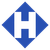 The letter h is in a blue square on a white background.