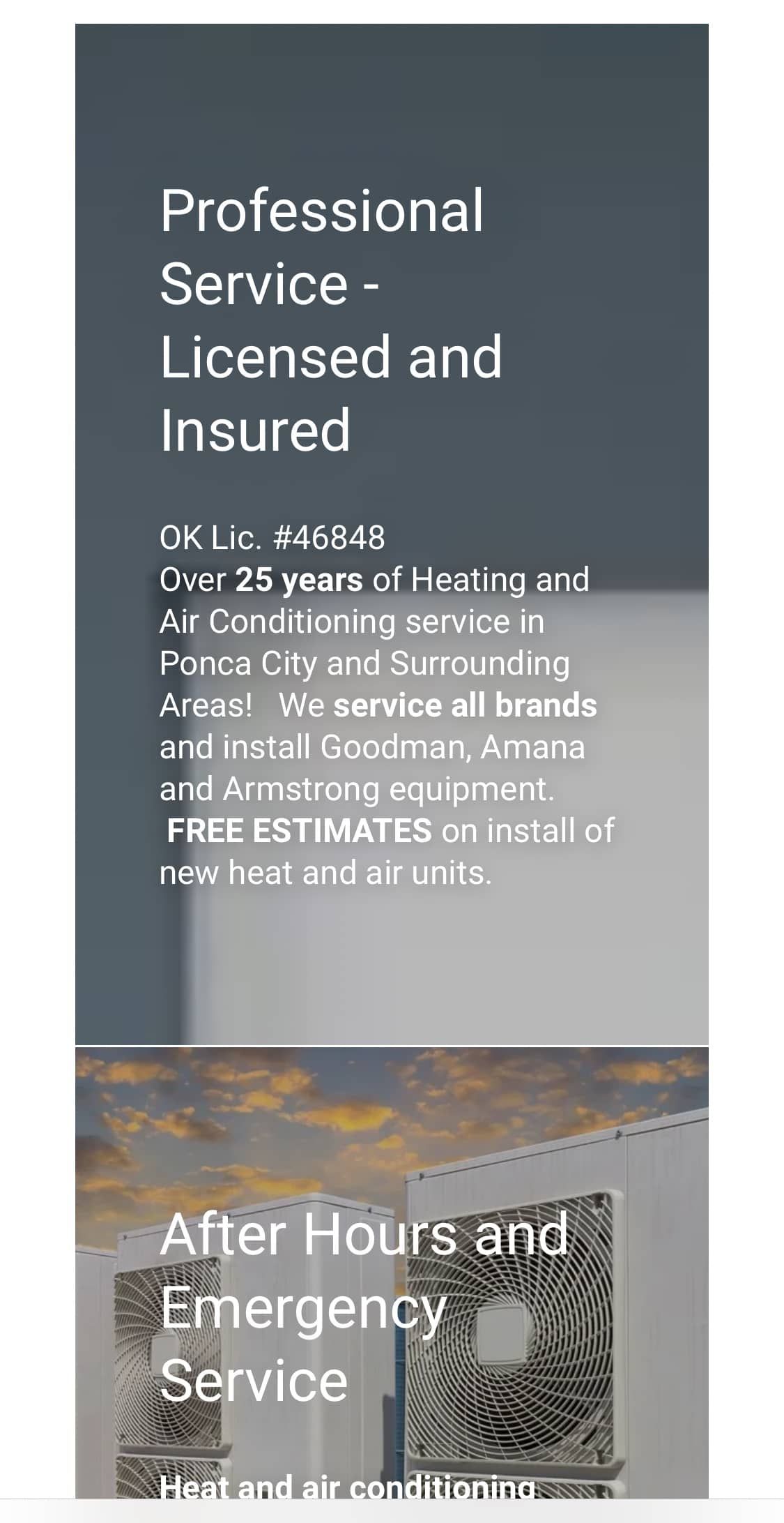 A brochure for a professional heat and air repair service licensed and insured.