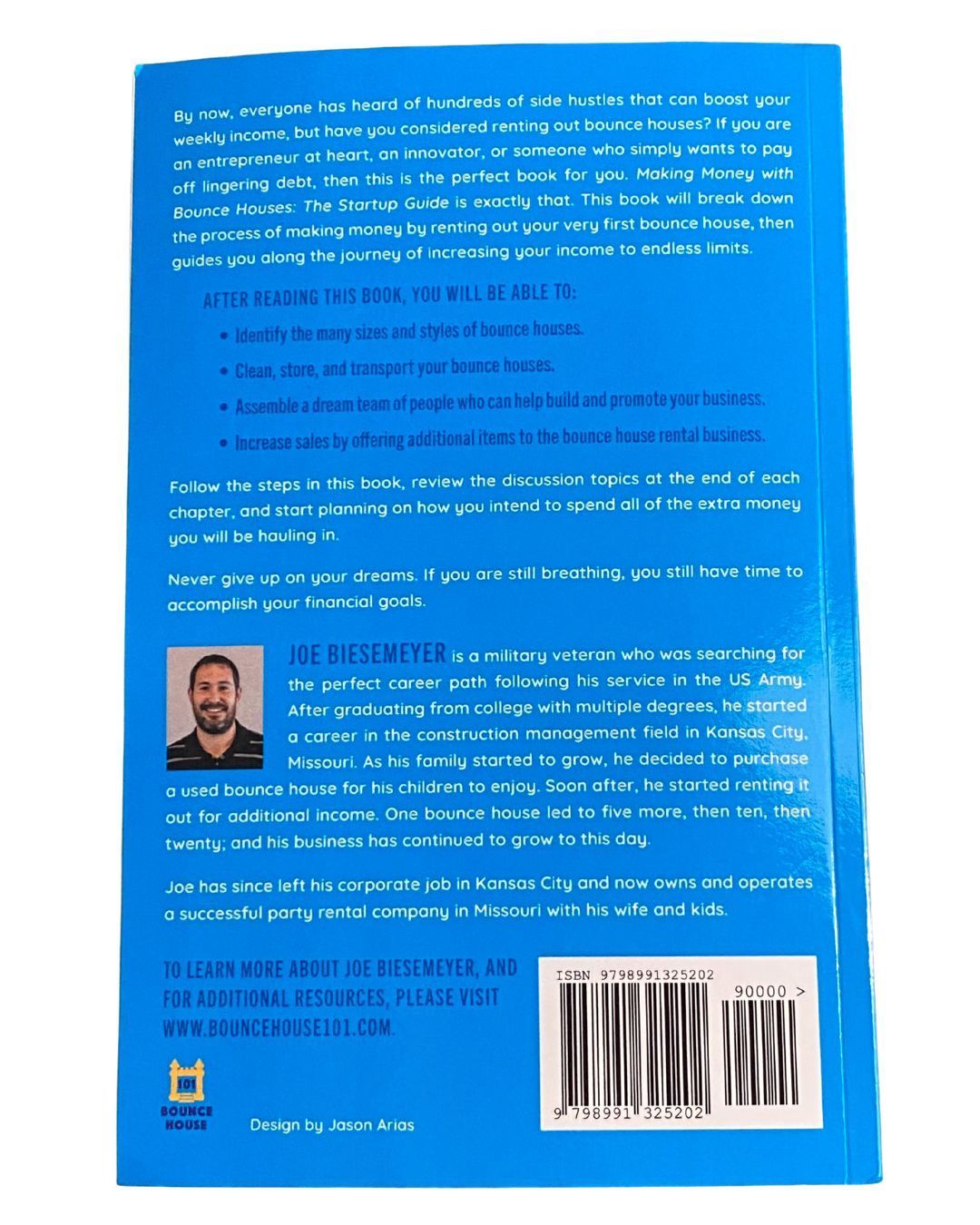 The back of a book with a picture of a man on it