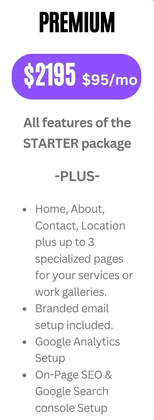 a price list for a premium website package .