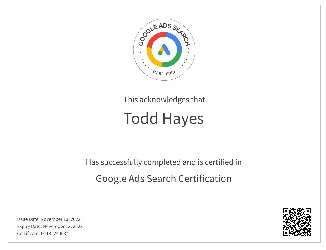 Google certificate and credentials