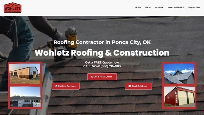 Wohletz Roofing & Construction website homepage. Roofing contractor in Ponca City, OK.