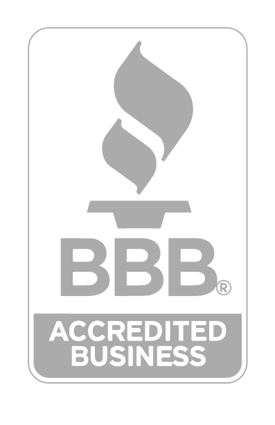 A bbb accredited business logo with a flame on it.