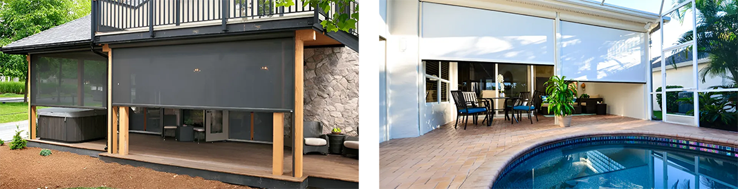 A house with a screened in porch and a swimming pool.