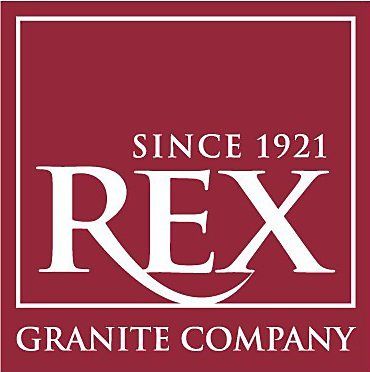 The logo for rex granite company is red and white