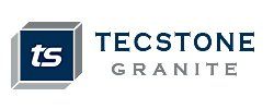 A blue and white logo for tecstone granite.