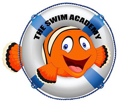 A logo for the swim academy with a clownfish on it