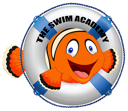 A logo for the swim academy with a clownfish on it