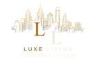 Gold skyline logo with "Luxe Living" text.