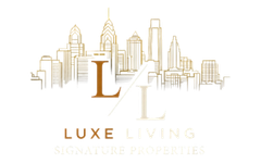 Gold skyline logo with "Luxe Living" text.