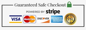 A guaranteed safe checkout is powered by stripe