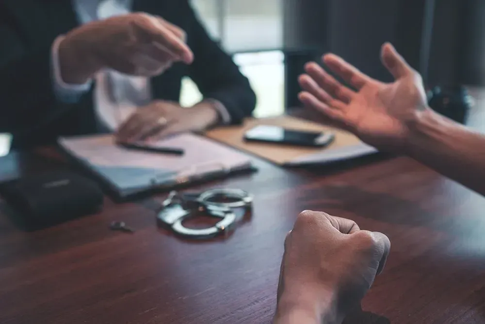 a lawyer talking to a client