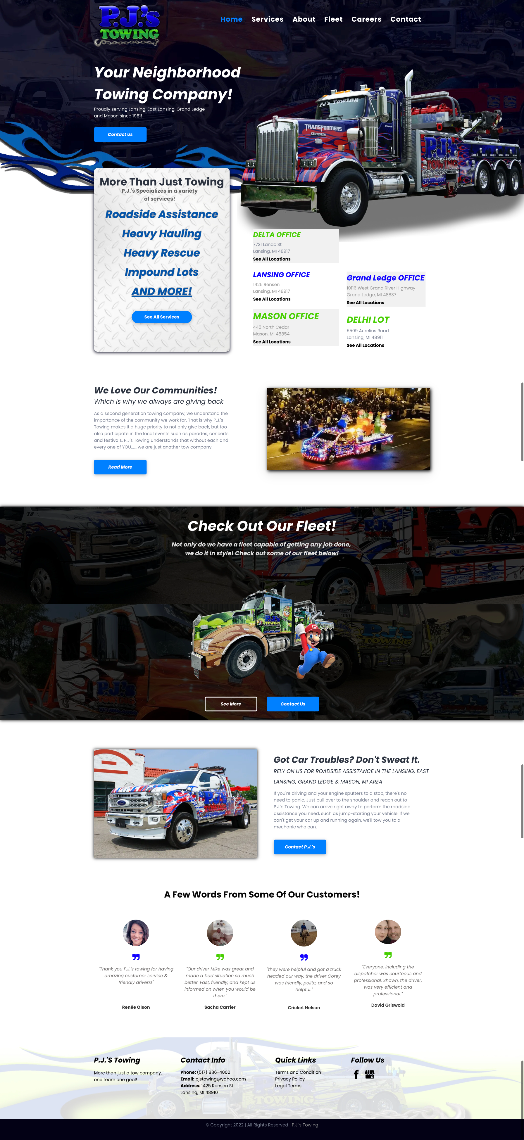 A screenshot of a website for a tow truck company.