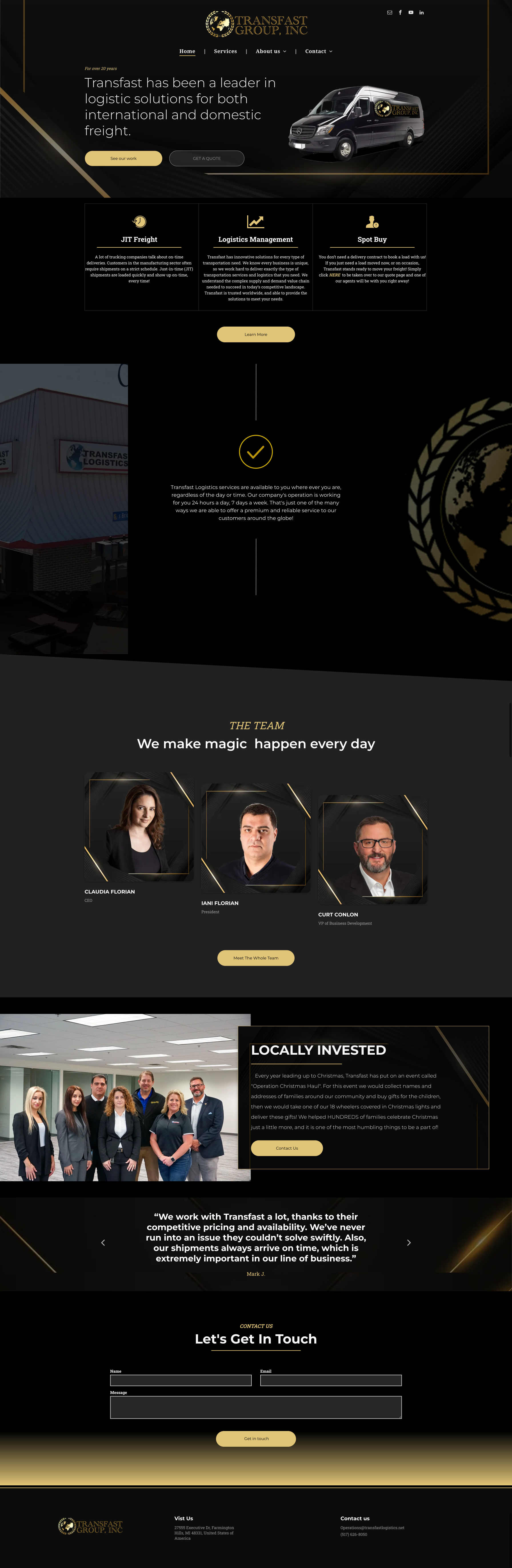 A screenshot of a website with a black background and gold accents.