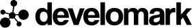 Logo of Develomark, a black wordmark with a connected molecule graphic to the left of the word.