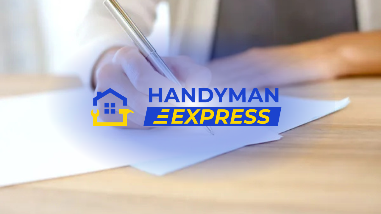 Handyman Express logo on a hand writing with a pen on paper