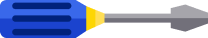 Blue screwdriver with a yellow middle and a gray tip.