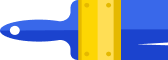 Blue paintbrush with yellow accents.