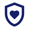 Blue shield with a blue heart inside, symbolizing health protection.