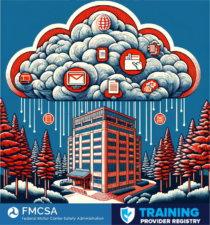 a poster for the federal motor carrier safety administration with a software cloud integration above for the ELDT Training Provider Registry. 