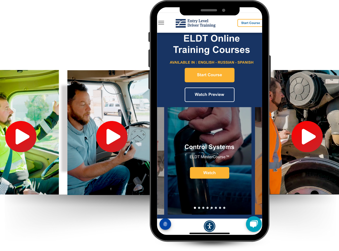 a cell phone with a screen that says eldt online training courses on it showing several other ELDT videos previews