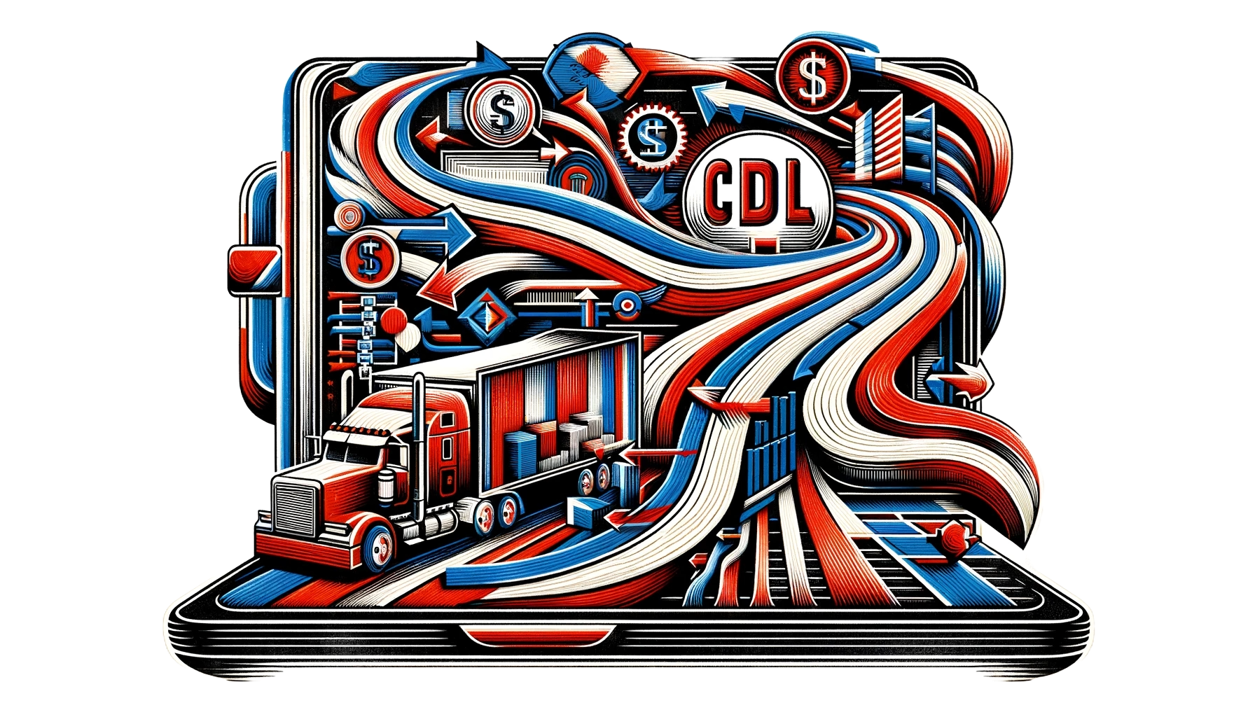 a colorful illustration of a truck with the word cdl on it that indicates CDL PowerSuites powerful CDL features