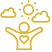 A person with their arms outstretched is surrounded by clouds and the sun.