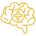 A drawing of a brain with a cross in the middle.