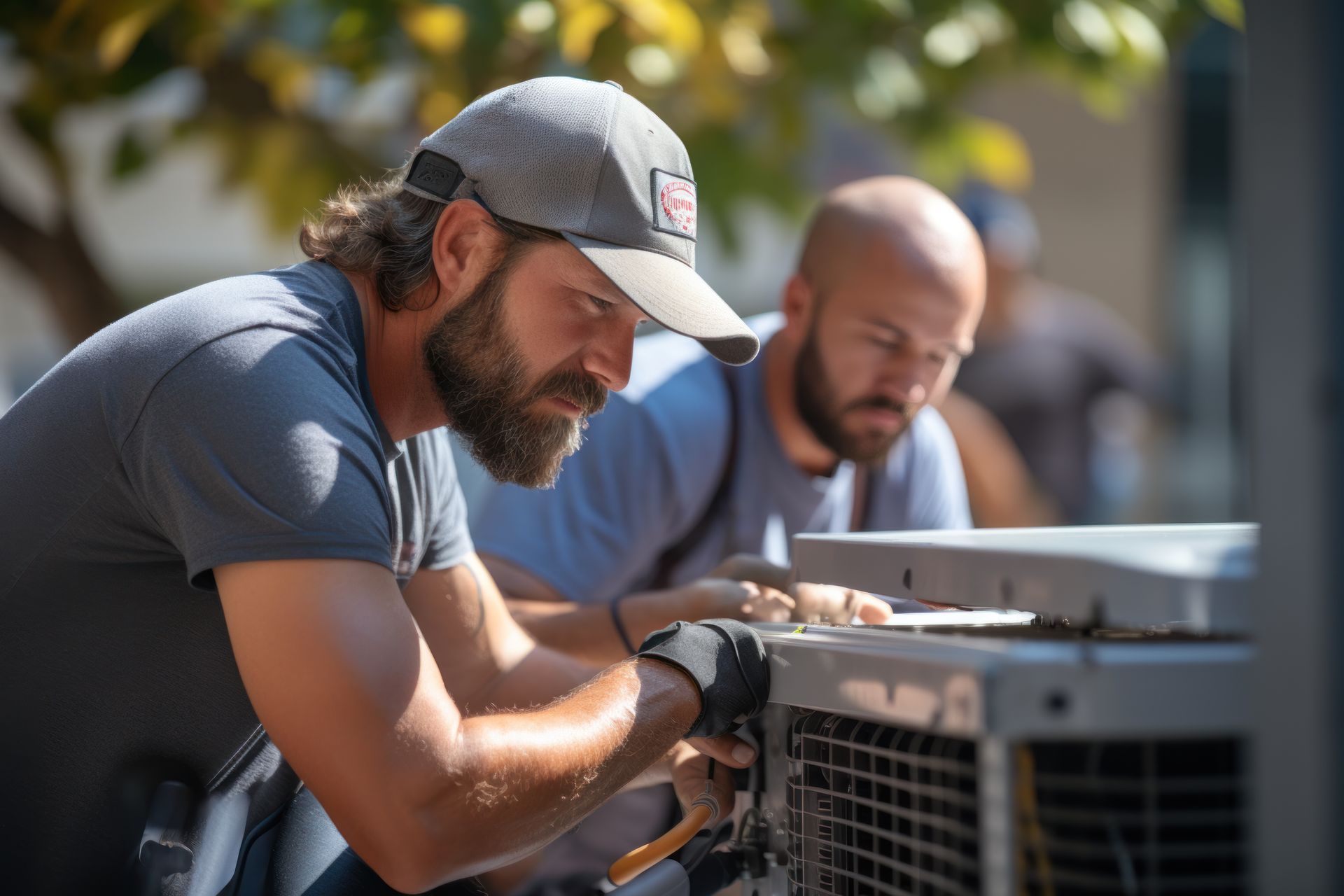 Worker Repairing Air Conditioner — Charlotte, NC — Century Air Conditioning & Heating