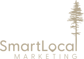 SmartLocal Marketing logo with tree silhouette. Beige text and tree on white background.