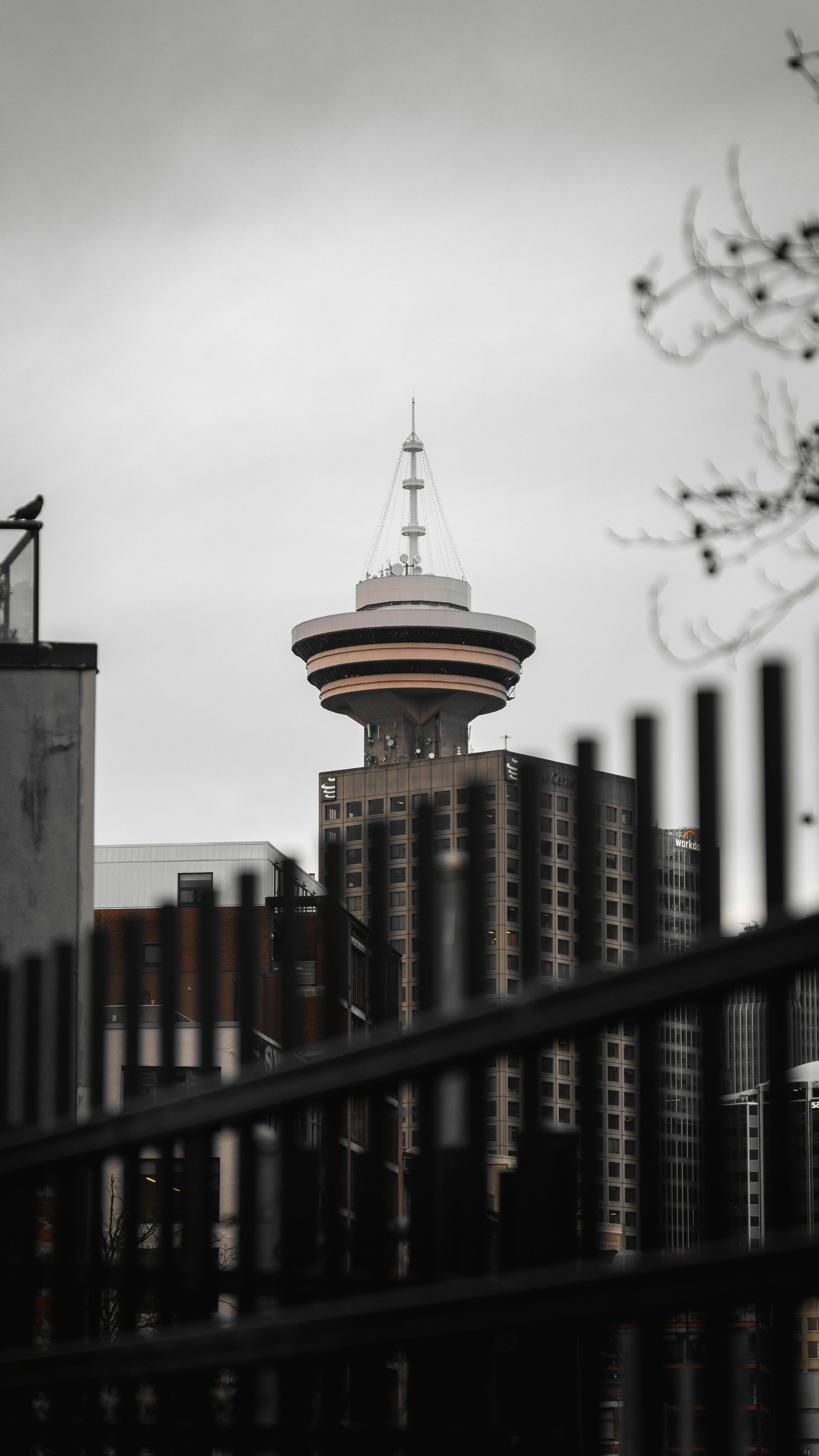 Night view of Hong Kong skyline with illuminated skyscrapers, reflected on the water. Light beams shine from the left.