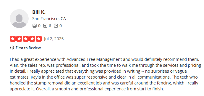 Review of Advanced Tree Management: Nola Davis gave them five stars for taking great care of 11 fruit trees.