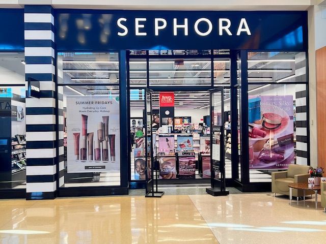 A sephora store is located in a shopping mall